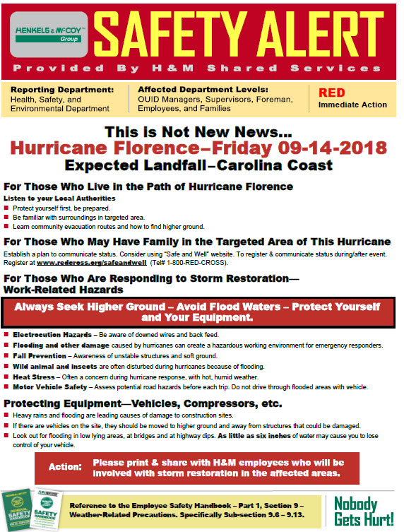 Hurricane Florence Safety Alert
